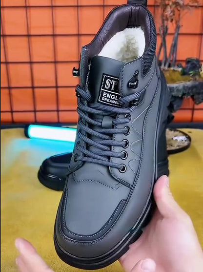 Men's New High Top Leather Shoes With Plush Warm Workwear Boots