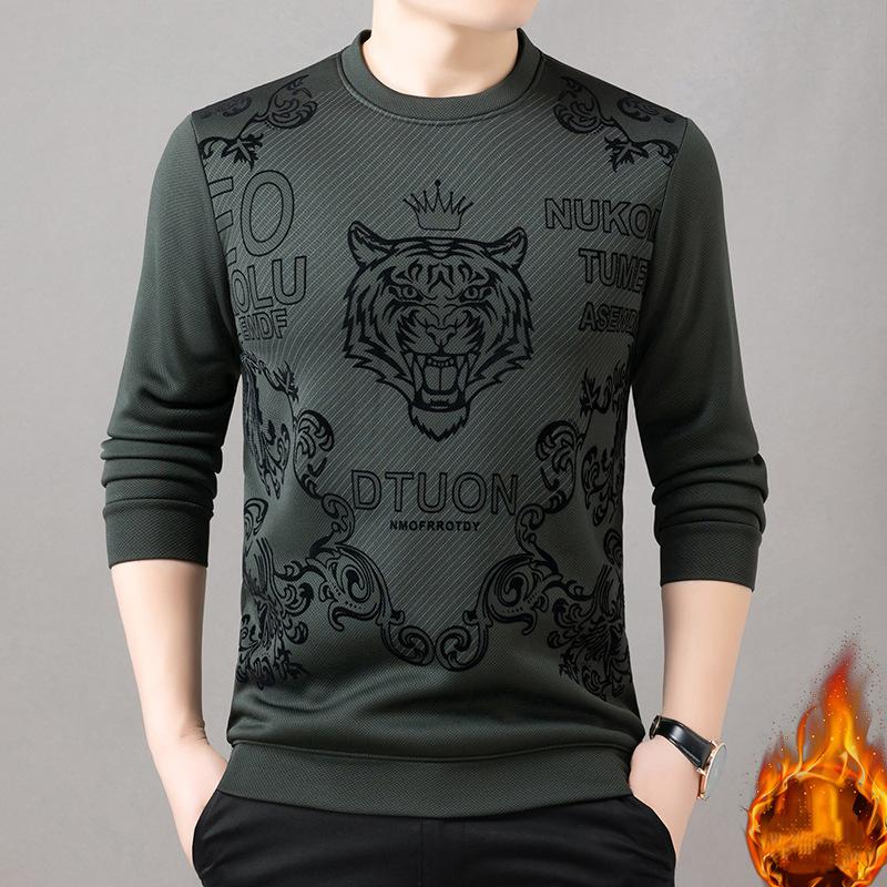 Men's autumn and winter velvet trend plush round neck base shirt