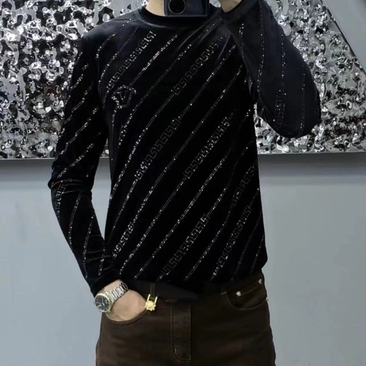 Men's gold velvet thick round neck fashionable high-end hot stamping hoodie