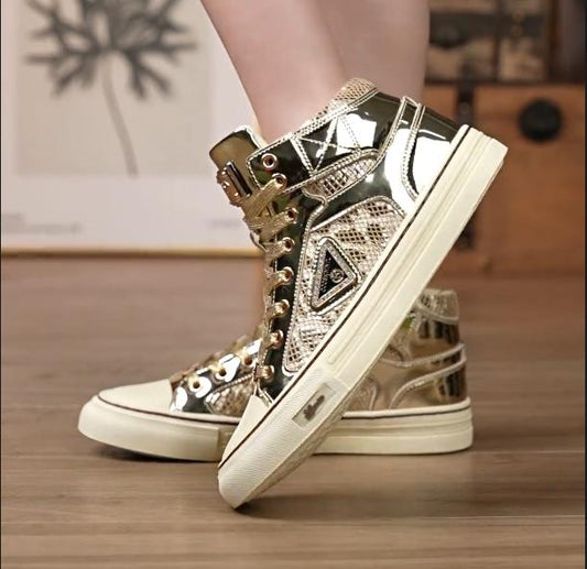 Men's High Top Leather Fashionable Casual Board Shoes