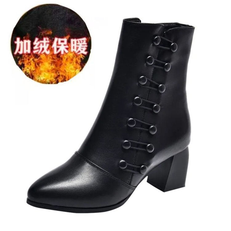 🔥Limited Time Offer 49% OFF🔥Women Warm Side Butto Leather Ankle Boots