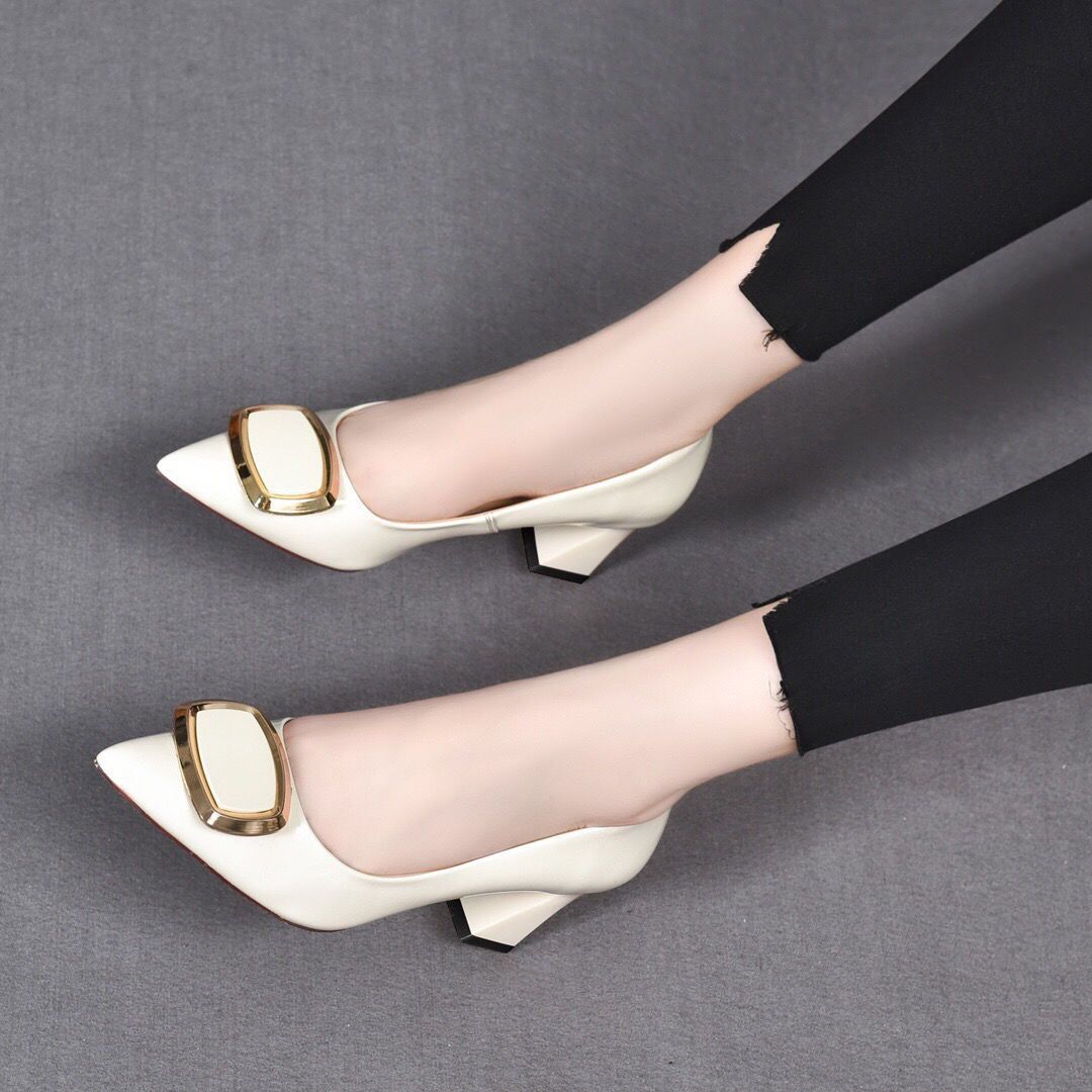 2022 autumn women's fashion retro chunky heel shoes