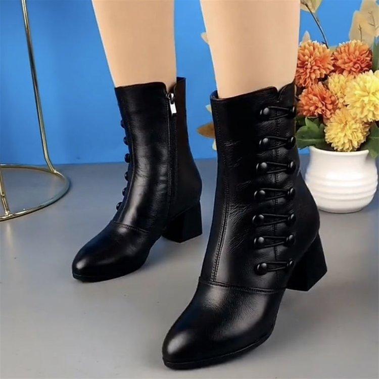 🔥Limited Time Offer 49% OFF🔥Women Warm Side Butto Leather Ankle Boots