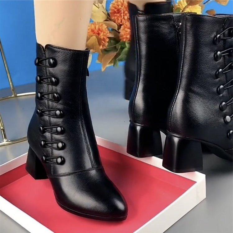 🔥Limited Time Offer 49% OFF🔥Women Warm Side Butto Leather Ankle Boots