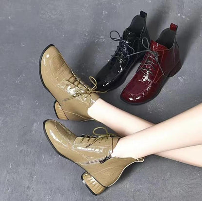 2022 New Women's Round Head Patent Leather Boots