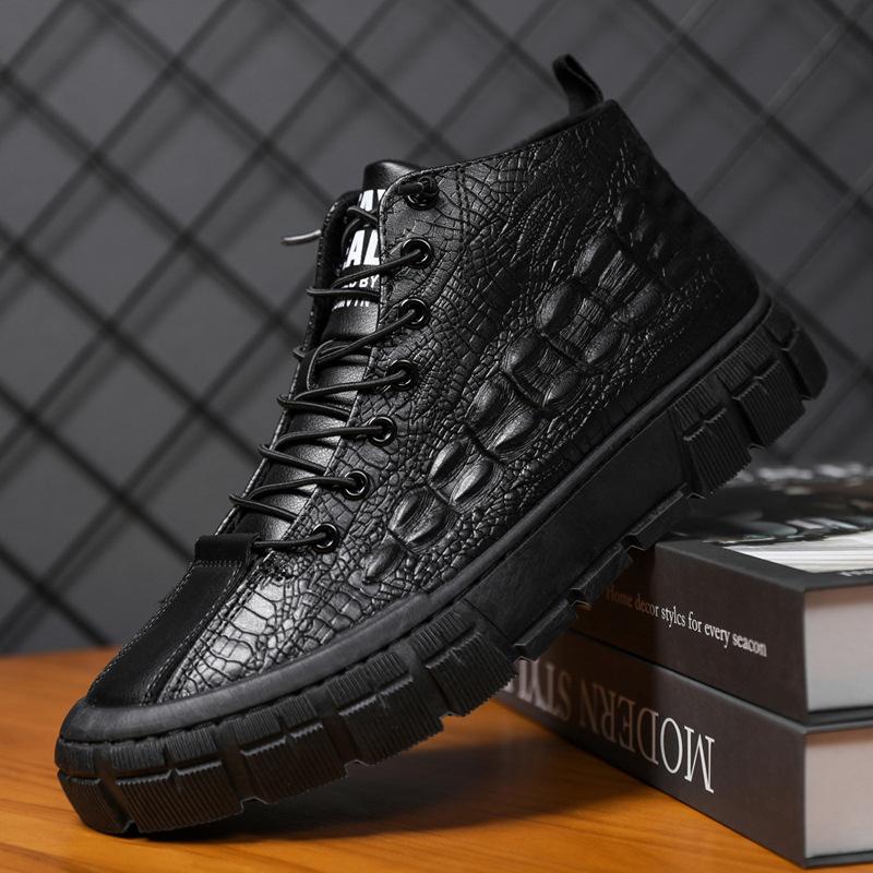 🔥Limited Time Offer 49% OFF🔥Men's Autumn and Winter New Crocodile Pattern High Top Leather Boots