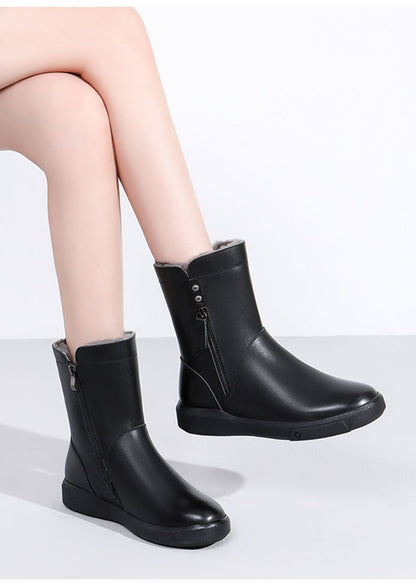 2022 Winter New Really Soft Leather Shoes Cotton Shoes Plus Velvet Women's Shoes Women's Boots