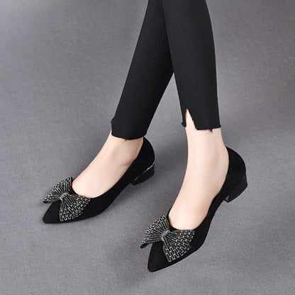 Bow rhinestone low heels