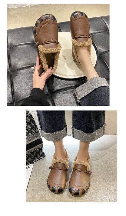 🔥Limited Time Offer 49% OFF🔥Women's plush round head color matching flat shoes