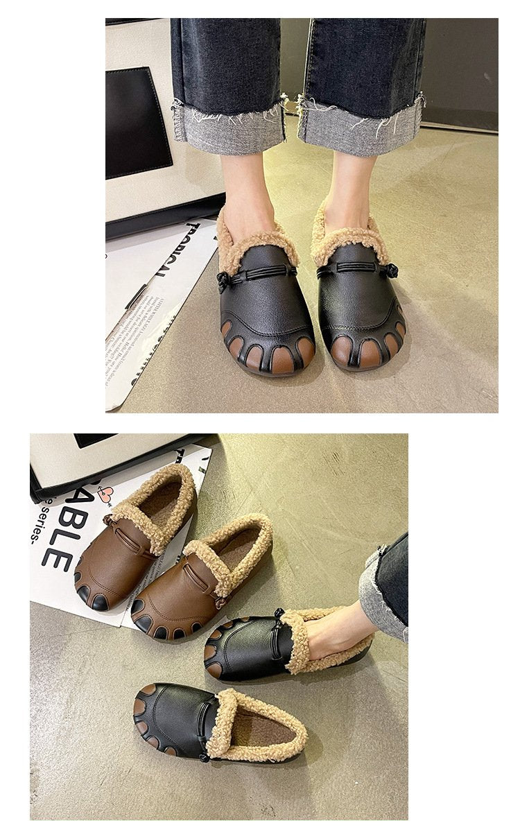 🔥Limited Time Offer 49% OFF🔥Women's plush round head color matching flat shoes