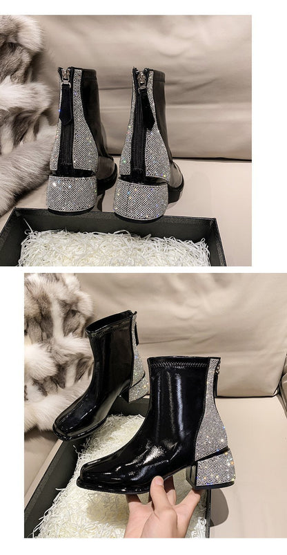 2022 New Patent Leather Rhinestone Boots