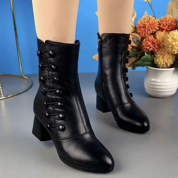 🔥Limited Time Offer 49% OFF🔥Women Warm Side Butto Leather Ankle Boots