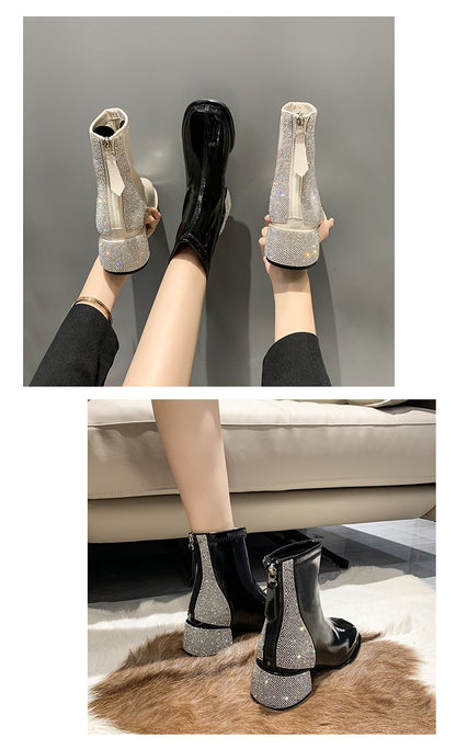 2022 New Patent Leather Rhinestone Boots