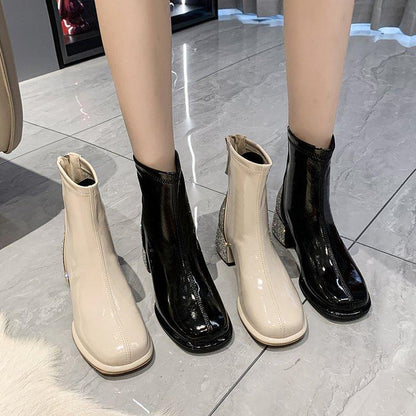 2022 New Patent Leather Rhinestone Boots