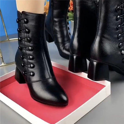 🔥Limited Time Offer 49% OFF🔥Women Warm Side Butto Leather Ankle Boots