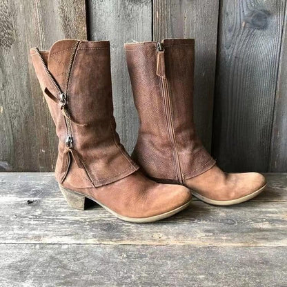 🔥Limited Time Offer 49% OFF🔥Women'S Medium Chunky Heel Side Zip Leather Boots