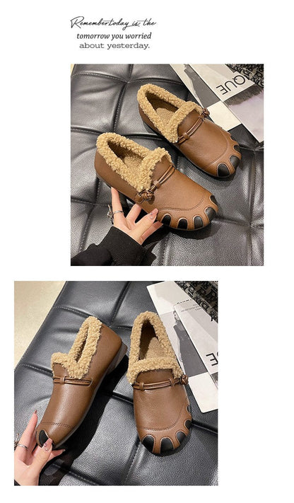 🔥Limited Time Offer 49% OFF🔥Women's plush round head color matching flat shoes