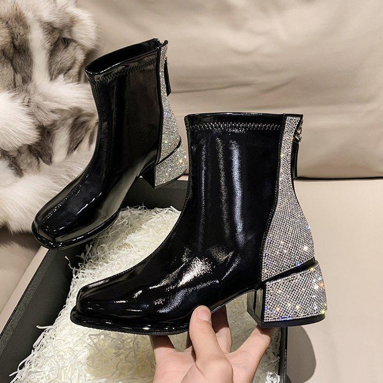 2022 New Patent Leather Rhinestone Boots