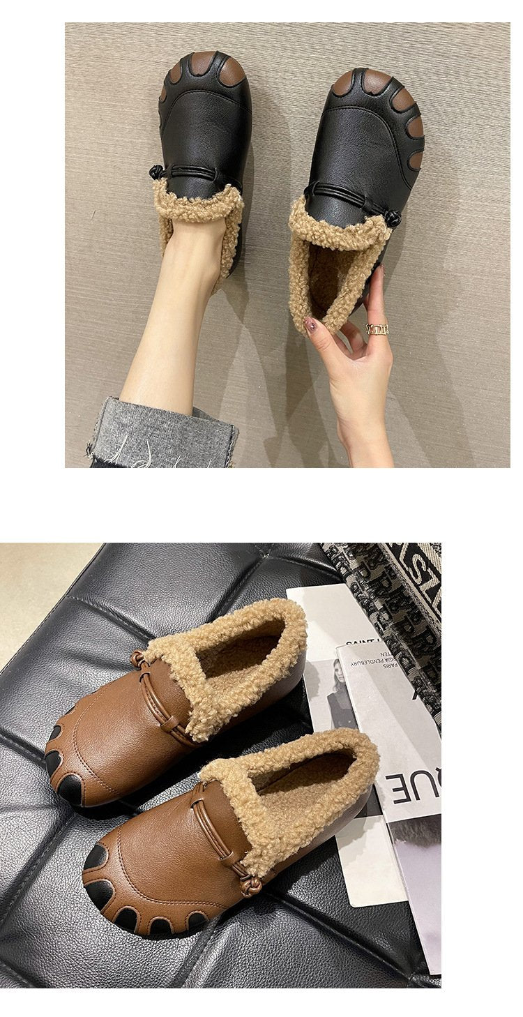 🔥Limited Time Offer 49% OFF🔥Women's plush round head color matching flat shoes