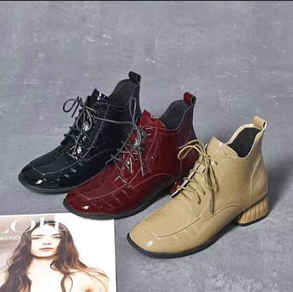 2022 New Women's Round Head Patent Leather Boots